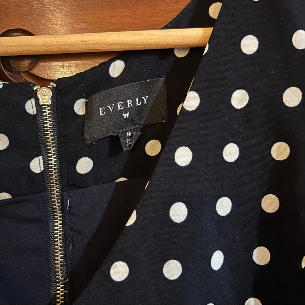 Everly Navy Dress with navy and cream Polka Dots - Picture 3 of 6